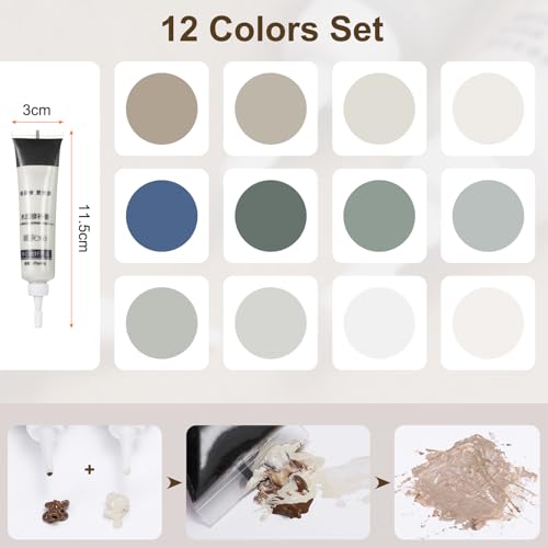 HARFINGTON 12 Colors Wood Filler Scratch Repair Kit Touch Up Filler Wood Paint for Repairing Scratches Cracks Holes on Wooden Floors Cabinet, Table, Space Gray Series - color: Space Gray Series