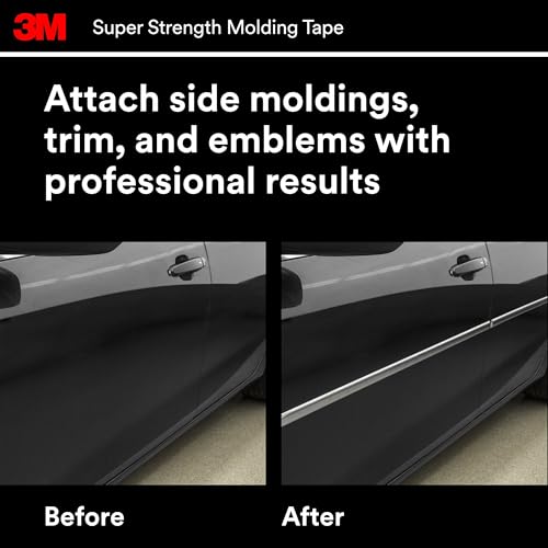3M Super-Strength Molding Tape, 1/2 in x 15 ft, High Strength Double-Sided Adhesive, Permanently Attaches Side Moldings, Trim and Emblems to Interior and Exterior of Vehicles (03614)