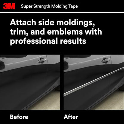 3M Super-Strength Molding Tape, 1/2 in x 15 ft, High Strength Double-Sided Adhesive, Permanently Attaches Side Moldings, Trim and Emblems to Interior and Exterior of Vehicles (03614)