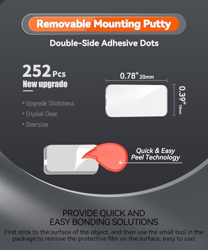 Large Mounting Putty No Trace, Museum Double Sided Tape Glue Adhesive Dots Clear Sticky Tack, Non-Toxic Picture Hanging Adhesive, 0.39 x 0.78 in (252 Pcs) - size: Large (252 Pcs)