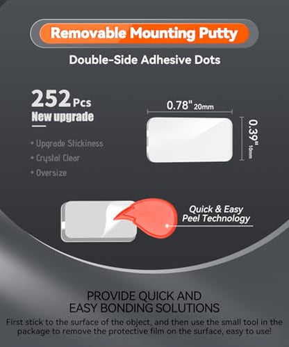 Large Mounting Putty No Trace, Museum Double Sided Tape Glue Adhesive Dots Clear Sticky Tack, Non-Toxic Picture Hanging Adhesive, 0.39 x 0.78 in (252 Pcs) - size: Large (252 Pcs)