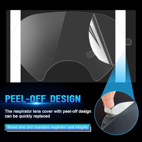 50 Pack Peel Off Lens Cover Compatible for 3M Respirator Masks 6885, 6000, 6700, 6800, 6900 Series, Faceshield Cover Lens, Full Face Mask Protector 9.9" x 5.6", Respirator Face Shield Cover