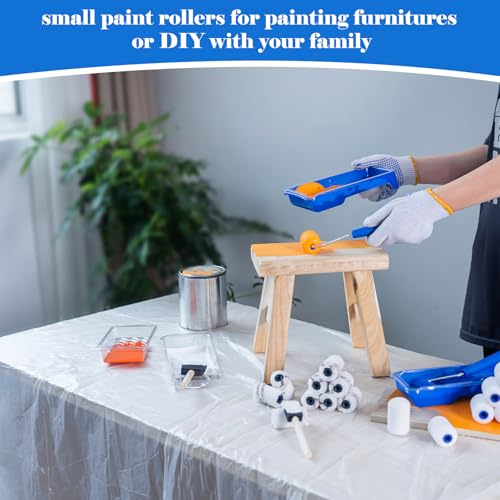 Mister Rui Paint Roller Kit, 25 Pack, 2 Inch Microfiber Paint Rollers 10 mm Nap, Small Paint Roller Kit, Mini Paint Roller, Paint Tray with Liners, Sponge Paint Brush, Mini Rollers for Painting - size: 2 Inch,25 Pack