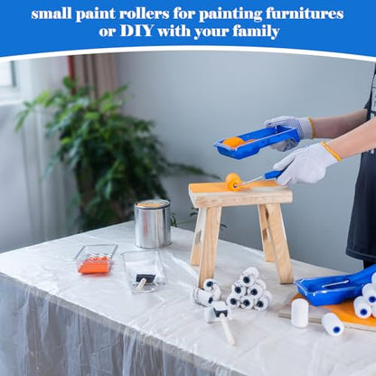 Mister Rui Paint Roller Kit, 25 Pack, 2 Inch Microfiber Paint Rollers 10 mm Nap, Small Paint Roller Kit, Mini Paint Roller, Paint Tray with Liners, Sponge Paint Brush, Mini Rollers for Painting - size: 2 Inch,25 Pack