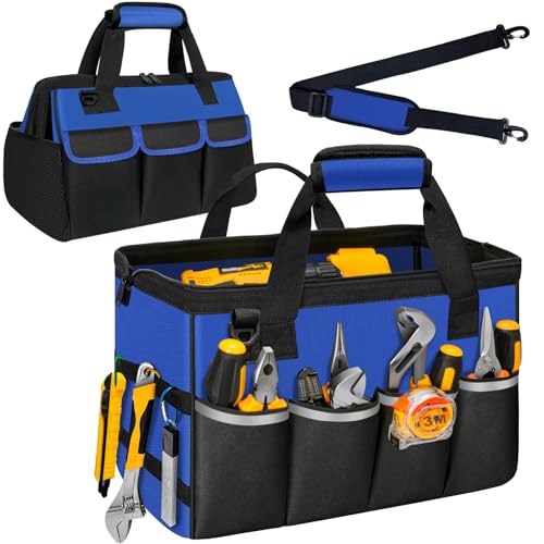 NECKORY Tool Bag, Portable Tool Box Organizer Adjustable Shoulder Strap, Carry Tool Tote Heavy Duty Tool Storage Bag With Wide Mouth,Tool Bags for Men Mechanic EngineerGift - L, Blue & Black - color: Blue & Black, size: L