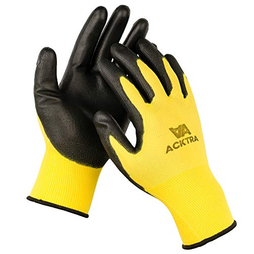 ACKTRA Ultra-Thin PU Safety WORK GLOVES 12 Pairs, WG002 Blue/Black, Large - color: Blue/Black, size: Large (Pack of 12)