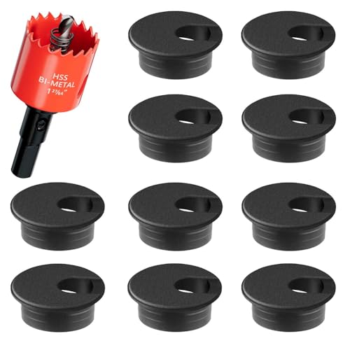 Desk Grommet & Cable Grommet 1-3/8 Inch (10 Pack) - Black Cord Hole Cover with Hole Cutter - Cable Management Kit for Office Desk, TV Stand, Workstation - Hide Wires Behind Wall, Cable Pass Through - color: Grommet Black, size: 1-3/8 inch