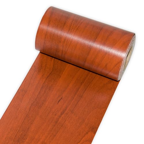 Wood Border Peel and Stick, 4 inch X 32 ft Self Adhesive Wood Repair Tape, 1Roll Colored Trim for Mirrors, Doors, Windows, Floors, Furniture, Bathroom (Reddish Brown) - color: Reddish Brown