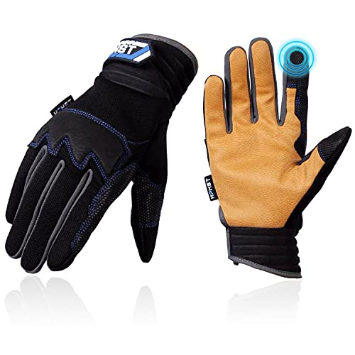 Work Gloves Leather Mechanic Touchscreen Working Construction Glove - size: Large (Pack of 1)