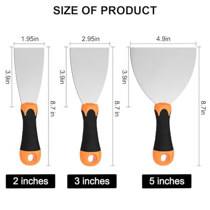 3-Piece Spackle Knife Set: 2", 3"，and 5" Professional Putty Knives - Paint Scraper and Drywall Tools for Wall Repair-WEGAZ