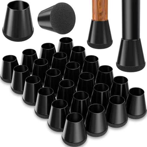 Chair Leg Floor Protectors Extra Small 24 Pcs,Silicone Chair Leg Protectors for Hardwood Floors/Tiles,360°Wrapped Felt Bottom to Prevent Scratch and Reduce Noise, Round Black(Fit:0.6"-0.8") - color: Black, size: XS-24PCS(Fit:0.6"-0.8")
