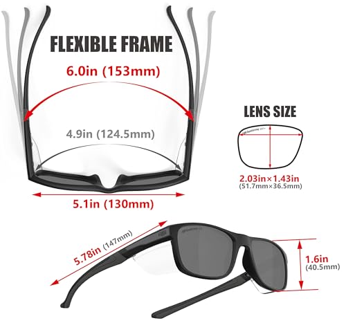 HTS HUNTERSKY TR90NZZ Safety Glasses with Side Shield Small Size Women Men ANSI Z87 Anti Fog Scratch Resistant Lab Pickleball - color: Black/Gray 2 Pack