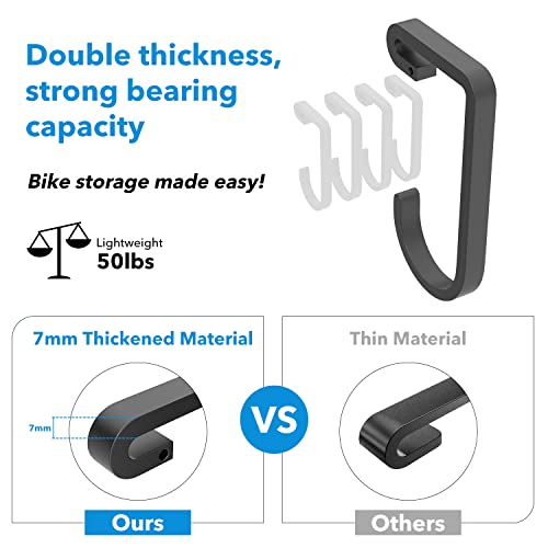 bussdis Thickened Bike Hooks for Garage Ceiling Rack: Heavy Duty Overhead Storage Rack Hook for Bicycle, Hold 50 lb, Safe Rack Bike Hanger, Metal, 4 Pack - color: Black