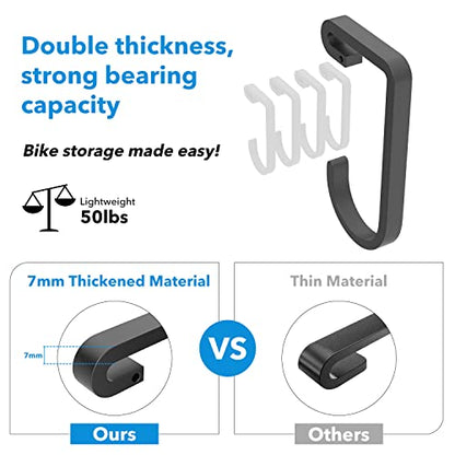 bussdis Thickened Bike Hooks for Garage Ceiling Rack: Heavy Duty Overhead Storage Rack Hook for Bicycle, Hold 50 lb, Safe Rack Bike Hanger, Metal, 4 Pack - color: Black