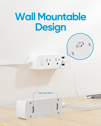 2 Prong Flat Plug Power Strip, Olcorife 2 Prong to 3 Prong Outlet Adapter, 5 FT Flat Extension Cord with 6 Outlets 3 USB Ports(1 USB C), 2000J Surge Protector, US to Japan Plug Adapter - size: 5 Ft, style: 6AC(2 Prong Plug)