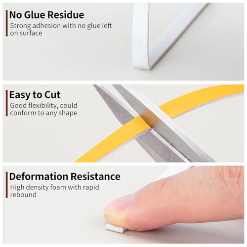 Yotache White Thin Weather Stripping 1/4" x1/16, Foam Gasket Seal Tape for Window, Sliding Door Jamb, Speaker, Dashboard, Total 65 Feet Long (2 X 33 Ft Each) - size: 1/4"x1/16"x65FT