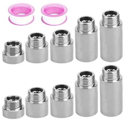 10PCS Shower Pipe Extender, Shower Head Extension Pipe, Stainless Steel G1/2 Male To Female Thread, Length Extender Pipes Fitting Nipple for Showers, Faucets, and Plumbing With Ptfe Thread Seal Tape