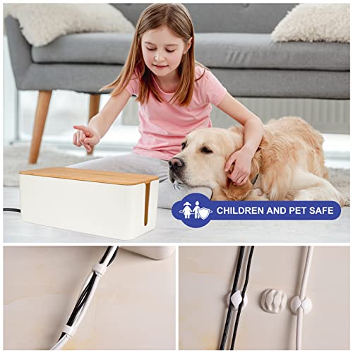 Cable Management Box - Wooden Style Large Cord Organizer Box to Hide Wires & Power Strips | Desk Computer Cable Organizer Box | Safe ABS Material |16" (L) x 6.2" (W) 5.3" (H)|for Home & Office - White - size: Large