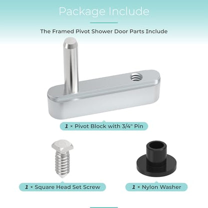 Shower Door Pivot Block with 3/4" Pin for Framed Swing Shower Doors, Shower Door Hinge Pin Kit Fits Framed Swing Door Replacement Pivot Bracket, Glass Door Replacement Parts