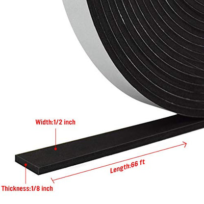 Seal Foam Tape,1/8" Thick-1/2-33ft 2Rolls, Weather Stripping for Door and Window,High Density Single Sided Closed Cell Door Insulation Weather Strip, Black