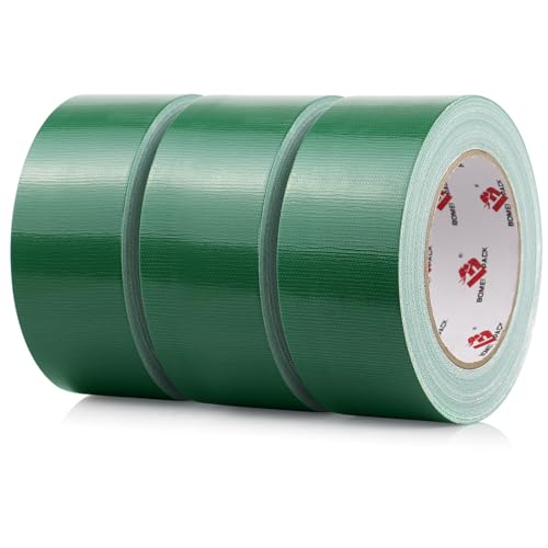 BOMEI PACK 3 Pack Duct Tape Green Heavy Duty,2 Inch x 30 Yards,9 Mil Thick Heavy Duty Strong Green Tape Duct,Waterproof,No Residue,Flexible,Tear by Hand,Industrial Grade for Repairing,Fxing - color: Green