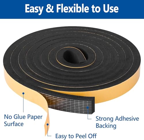Self Adhesive Foam Tape Weatherstrip 1/2in x 1/2in x 16.5Ft High Density Foam Insulation Strips Foaming Seal Weather Stripping with Strong Adhesive for Door and Window Sound Isolation Soundproofing - size: 1/2in x 1/2in x 16.5Ft