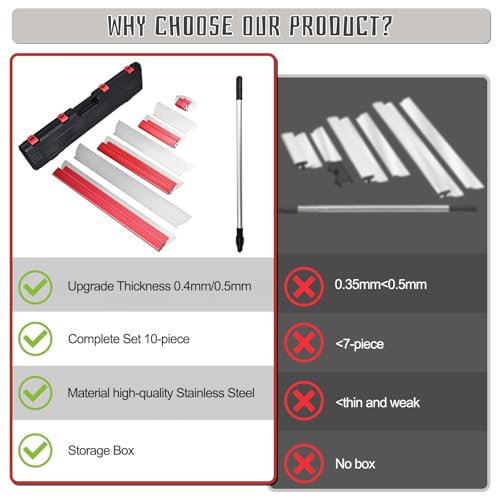 Drywall Tools Skimming Blade Set with Extension Handle and Transport Case - Two Sets of 10"" 15"" 24"" & 31"" Thickened Blades, Professional Drywall Finishing Tools for Drywall/Wallboard