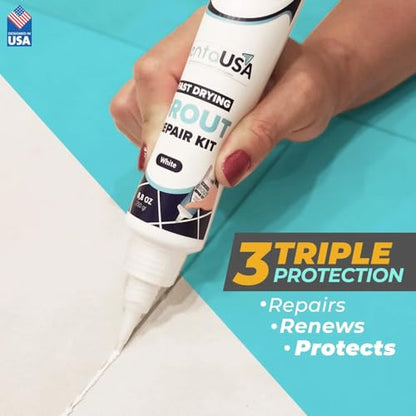PentaUSA Tile Grout Repair Kit - White Premixed Acrylic Sanded Grout Filler for Bathroom, Shower, and Kitchen, Water-Resistant Tube with Applicator, Fills Cracks and Gaps, Fast Drying (8.8oz / 250g) - style: Indoors