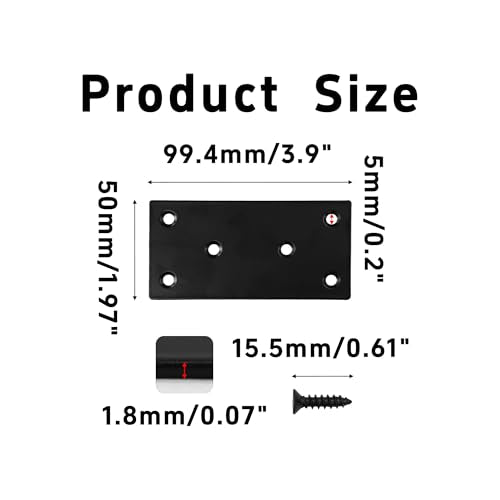 4PCS 4 x 2 inch Flat Straight Brace Brackets, Mending Plates for Furniture Shelf Support Corner Joint Repair - size: 4 x 2 inch