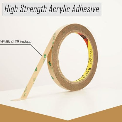 3M 300LSE Double Sided Tape Heavy Duty, 0.39" × 36 Ft Clear Ultra Thin High Strength Automotive Mounting, Waterproof for Car Trim, Mirror, Rv, LED Strips, Electronics Invisible Bonding (0.39" × 36 Ft) - size: 0.39" × 36 Ft