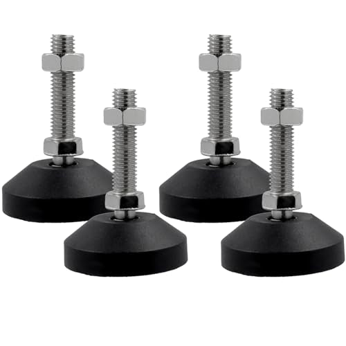 M12x50mm Leveling Feet, 3.2 Inch Height & 880 lb Capacity, Heavy Duty Adjustable Swivel Furniture Glides, Threaded Rubber Feet Levelers for Table, Shelves, Workbench, Cabinet, Machine, 4Pcs - color: Black, size: D60xM12xH50mm