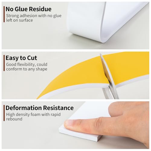 Yotache White Foam Weather Stripping 2" x1/4", Self Stick High Density Closed Cell Foam Rubber Insulation Tape, Total 13 Feet Long - size: 2"x1/4"x13 FT