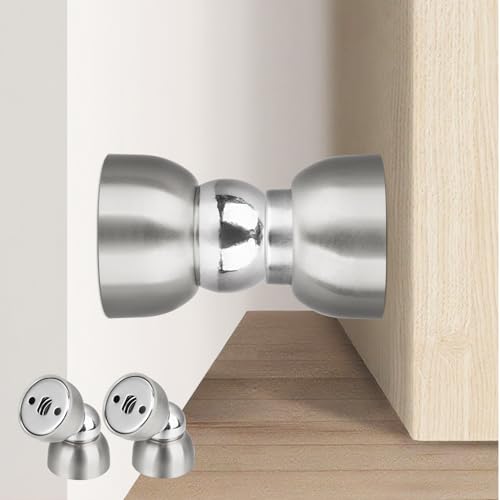 Powerful Magnetic Door Stopper - 2 Pcs Stainless Steel Mini Door Stop, Heavy Duty Magnetism Door Holder for Bedroom, Bathroom, Kitchen, Home, Office (Stainless Steel) - color: Stainless Steel