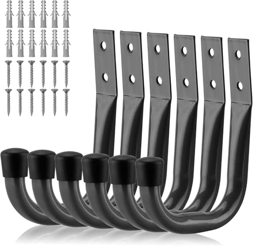 HORUSDY 6-Pack Heavy Duty Metal Wall Hooks, Large Garage Storage & Organization Hooks for Tools, Extension Cords, Ladders, and Bags, Wall Mount J Hooks for Indoor Outdoor Use, Gray - color: Gray, size: 4.72in x 3.5in(L x W) (6PCS)