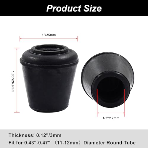 16pcs 1/2 Inch Round Chair Leg Tips Caps, Non-Slip Rubber Chair Leg Floor Protectors, Black Furniture Leg Caps Fit for 0.43"-0.47" (11mm-12mm) Diameter Round Feet - size: 1/2 Inch-Black