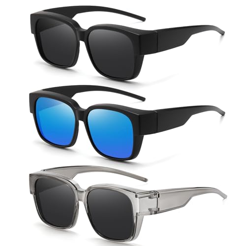HAOLOTA Polarized Fit Over Glasses Sunglasses for Men Women,UV400 Protection Wrap Around Shades for Driving & Outdoor - color: A02 Black/Grey + Grey/Grey + Black/Blue