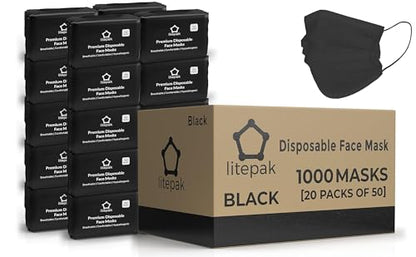 Disposable Face Masks - 1,000 PCS - for Home & Office - color: Black