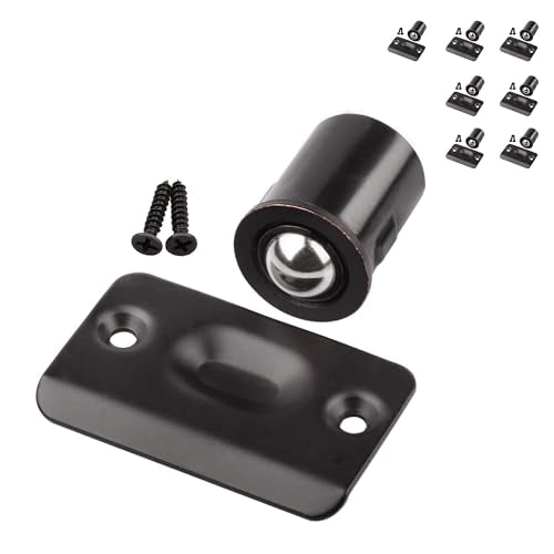 HOMOTEK 8 Pack Drive in Ball Catch with Strike Plate for Closet Doors, Oil Rubbed Bronze, 13/16 Inch x 1-1/8 Inchs,Die-cast, Adjustable Tension Ball - color: Oil Rubbed Bronze, size: 8 Pack