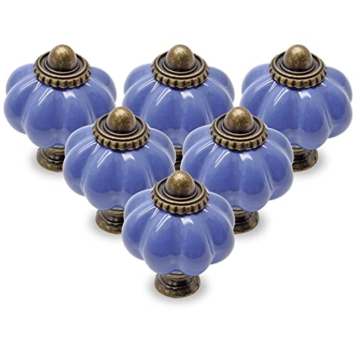 12pcs Periwinkle Blue Vintage Ceramic Cabinet Knobs and Drawer Pulls with Mounting Screws - color: Periwinkle Blue, size: 12 Pieces