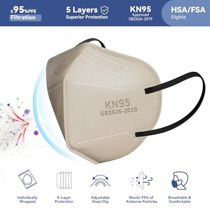 KN95 Face Masks Adults Disposable - 100 Pack KN95 Masks Protective Comfortable KN95 Masks 5-Layer KN95 Breathable Safety Face Masks & 5 Adjustable Mask Holder KN95 Masks 10 Colors
