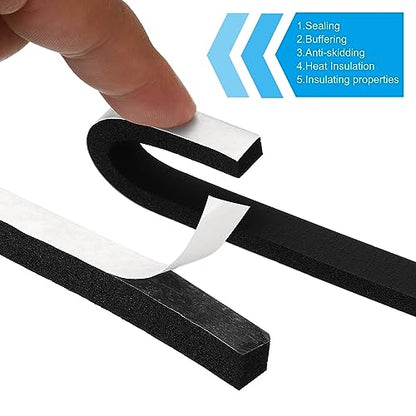PATIKIL Foam Weather Stripping for Doors, 2 Rolls 3/8" W x 3/8" T Foam Seal Tape Adhesive Insulation Strip for Door Window Air Conditioning, Black(13 Ft Total Length in 2 Rolls) - size: 3/8" W x 3/8" T