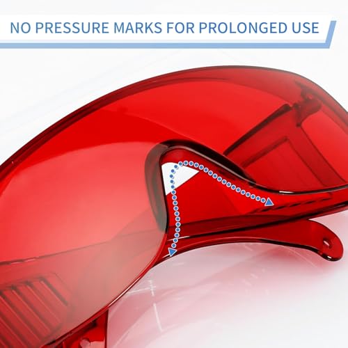 Red Safety Glasses Dental Lab Protective Goggles Over Glasses Wrap Around Clear Eye Protection Protective Eyewear Safety Goggles With Wide Vision, UV Protection, Scratch Resistant, Splash Proof