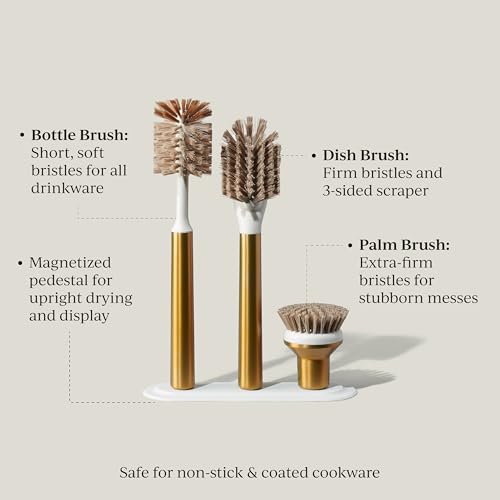 Curio Home Goods Ionic Brush Set, Magnetized to Stand Upright, Stainless Steel with Replaceable Heads, Brass/Gold