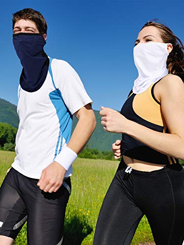 SATINIOR 4 Pcs Neck Gaiter with Ear Loops Neck Covers Bandana Cloth Face Gaiter Mask for Men Women Summer Non Slip Headwear - color: Black, White, Navy Blue, Grey