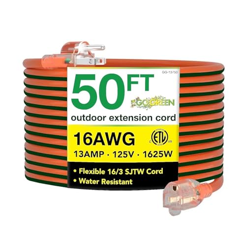 Power By GoGreen Go Green Power Inc. 16/3 50-Foot Outdoor Extension Cord - Heavy-Duty, Weatherproof, GG-13750 - color: Orange, size: 50 ft, style: 16/3