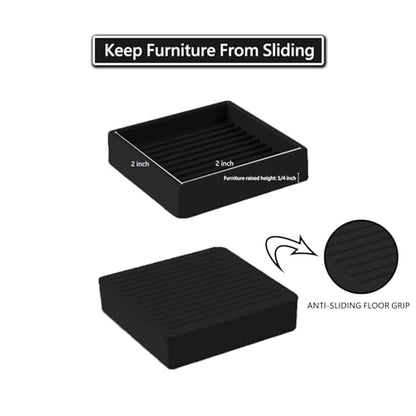 2x2 Square Rubber Furniture Caster Cups, Anti-Sliding Furniture Pads Bed Stopper Floor Protectors with Grip - Protect Any Flooring - size: 4 Pcs Black