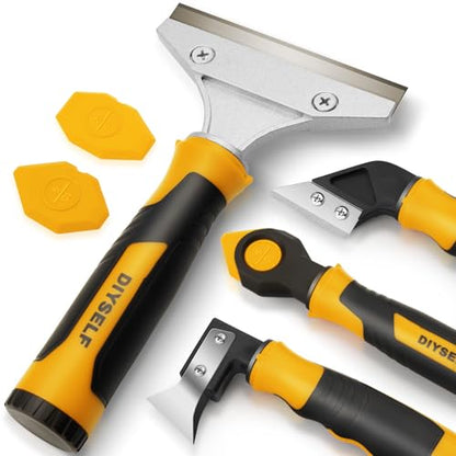 DIYSELF Caulking Tool, 4 in 1 Caulk Remover Tool for Bathroom, Bathtub, Grout, Shower, Tile, Window, Razor Scraper Tool for Cleaning, Silicone Caulk Removal Tool (Yellow) - color: Yellow