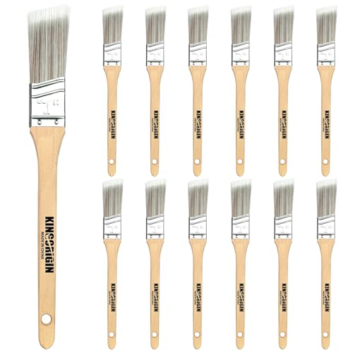 King Origin 1 Inch Angled Paint Brushes - 12 Pcs, Small Paint Brush Set with Ultra-Dense Soft Bristles for Trim & Detail Work - Edge Painting Tool - size: 1 Inch, 12 Pack