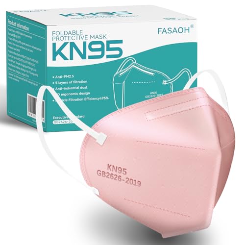 KN95 Face Masks 50 PCS 5-Ply Pink Masks Breathable Elastic Ear Loops Cup Dust Safety Mask Filter Efficiency≥95% - color: Pink