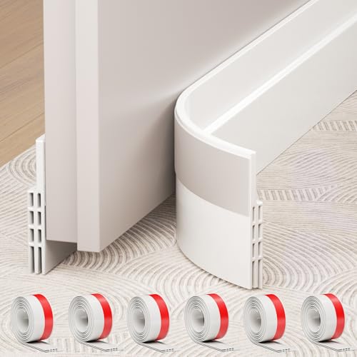 Hojoy 6 Pack Under Door Draft Stopper, Adjustable Door Sweep Anti-Collision Strong Adhesive Weather Stripping Tape Soundproof Draught Stoppers 2" W x 39" L, White - color: White, size: 6 Pack